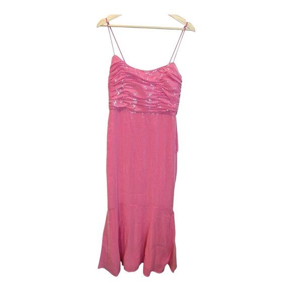 Hutch Anthropologie Tylia Maxi Dress Size 0 Barbie Pink Ruched Bodice Sequined - Picture 3 of 10